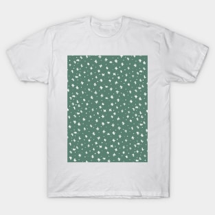 Snowflakes and dots - green and white T-Shirt